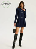 Knit Pleated Mini Skirt - Navy / XS