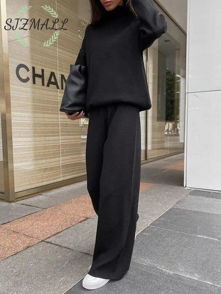 Knitted solid color loose casual suit