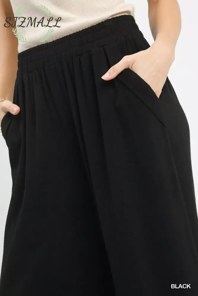 Linen Blend Scallop Hem Wide Leg Pants