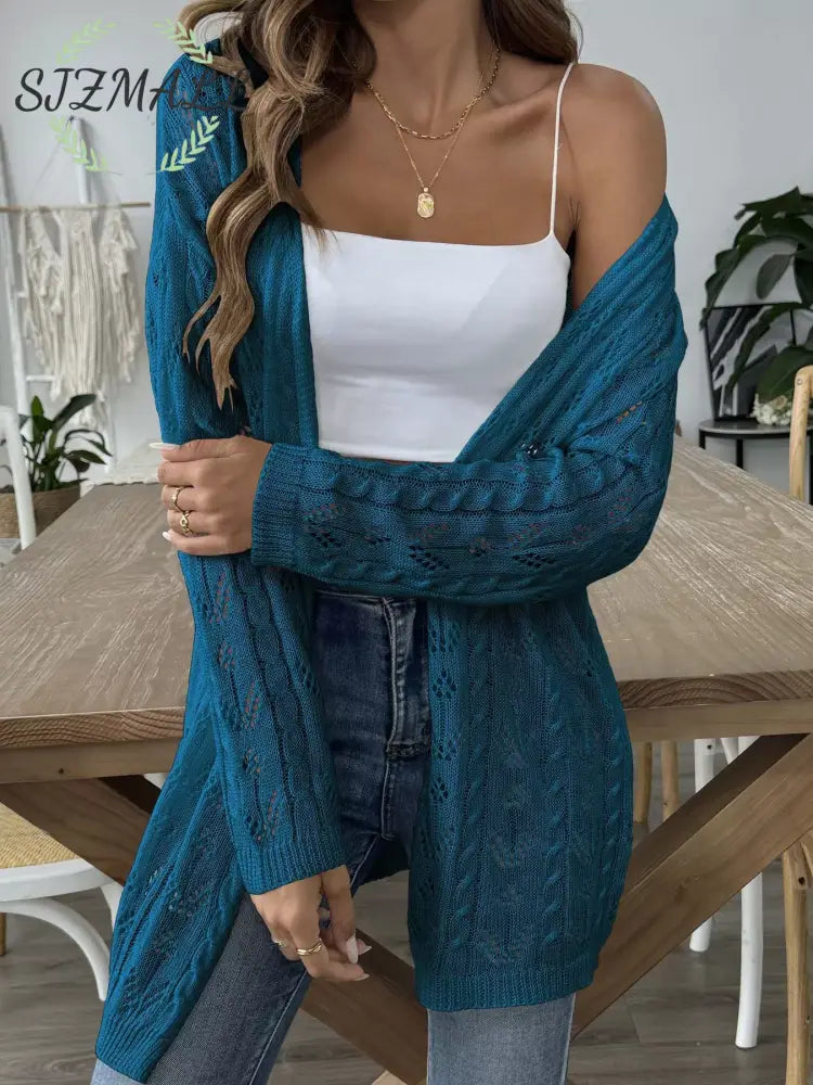 Openwork Open Front Knit Cardigan