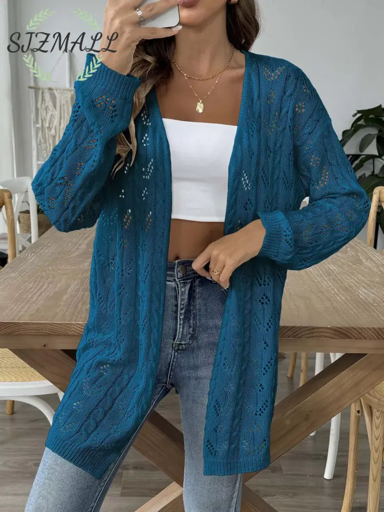 Openwork Open Front Knit Cardigan