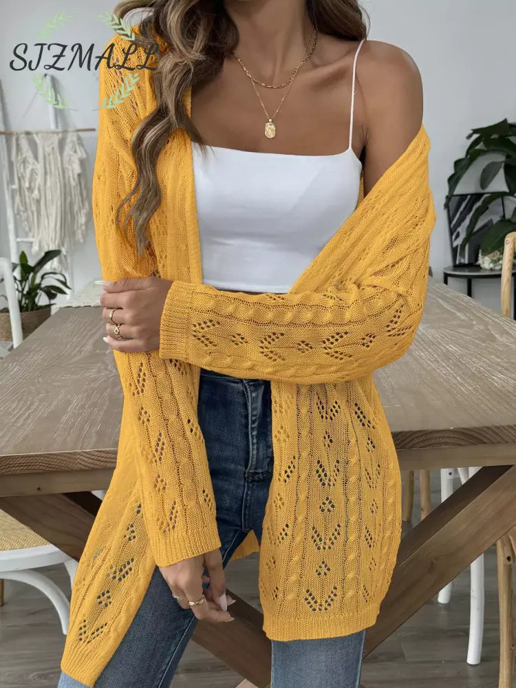 Openwork Open Front Knit Cardigan