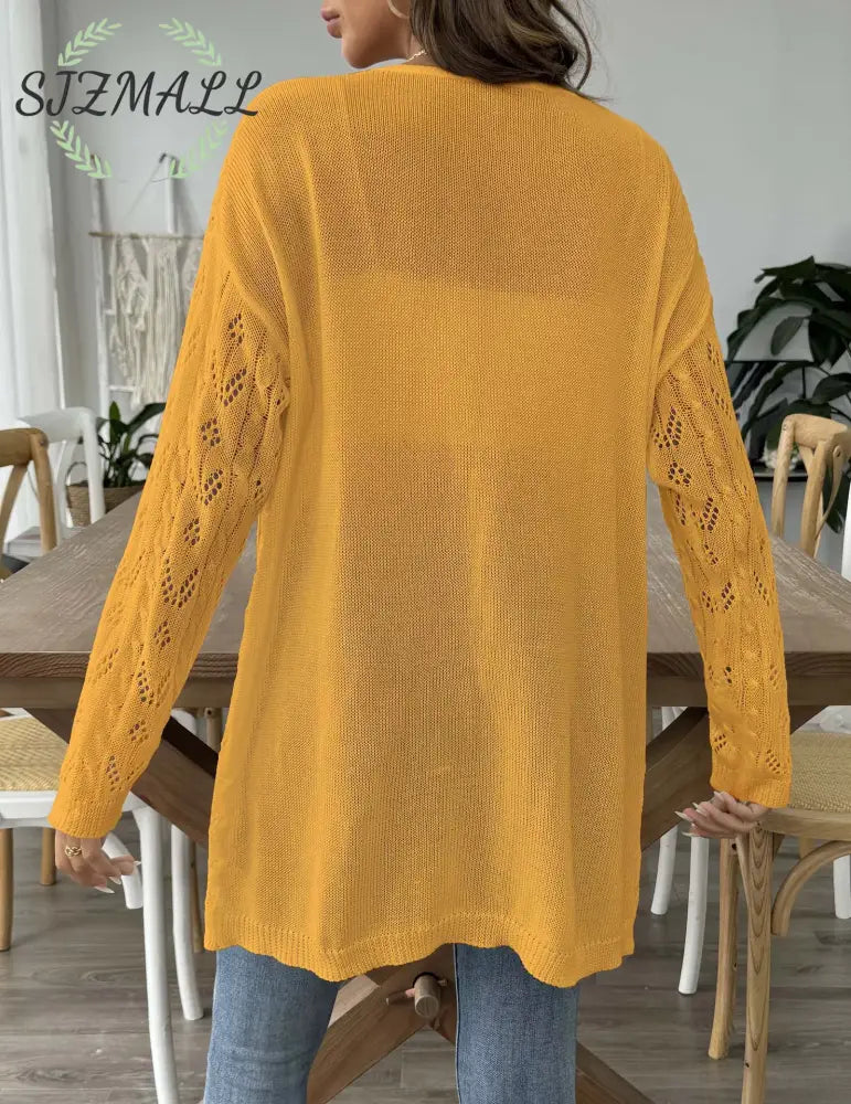 Openwork Open Front Knit Cardigan