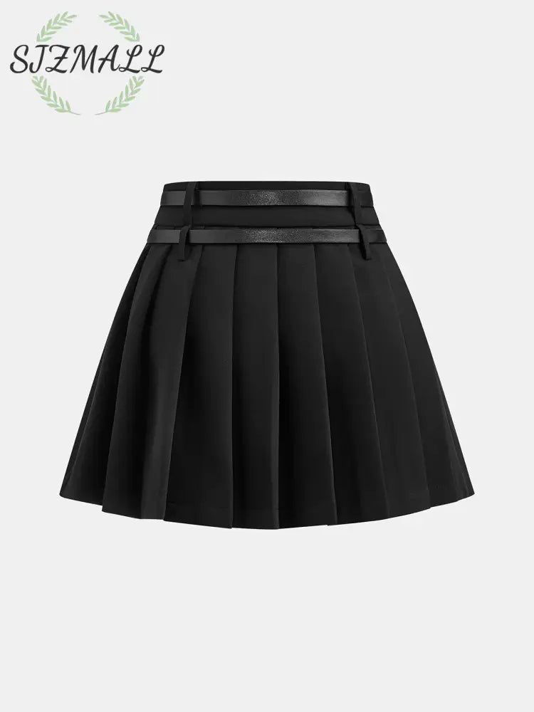 Pleated Double Buckle Mini Skirt