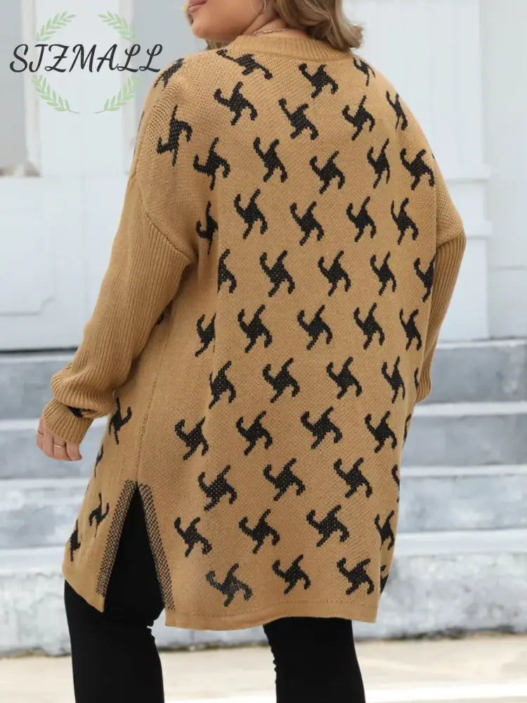 Plus Size Open Front Drop Shoulder Knit Cardigan