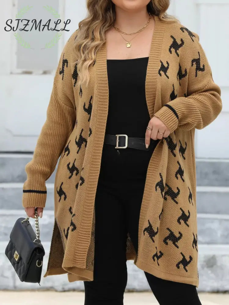 Plus Size Open Front Drop Shoulder Knit Cardigan