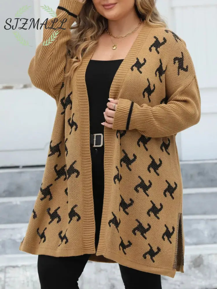 Plus Size Open Front Drop Shoulder Knit Cardigan