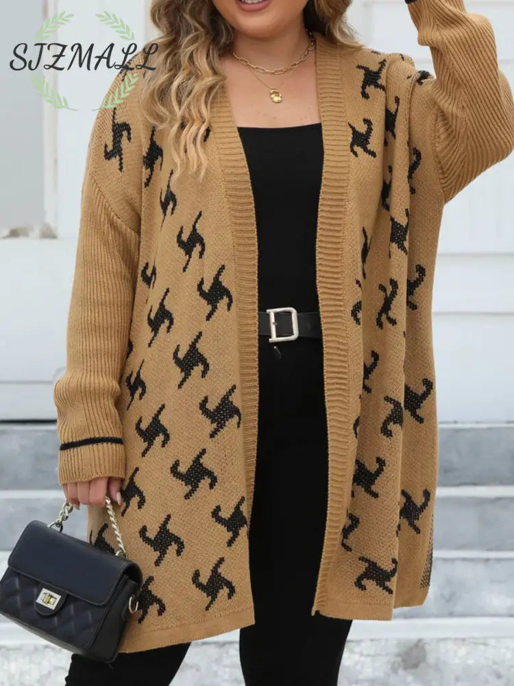 Plus Size Open Front Drop Shoulder Knit Cardigan