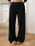 Relaxed Fit Drawstring Pants - Black / S