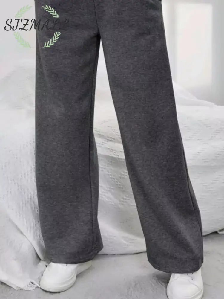 Relaxed Fit Drawstring Waist Solid Pants