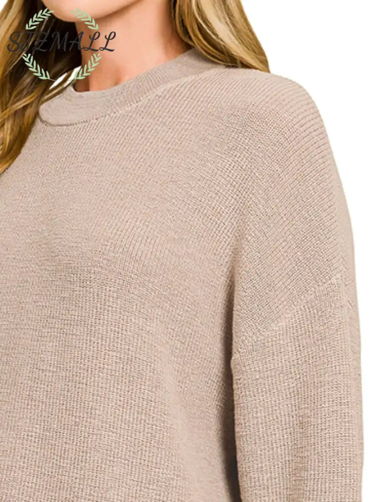 Round Neck Knit Top and Shorts Sweater Set