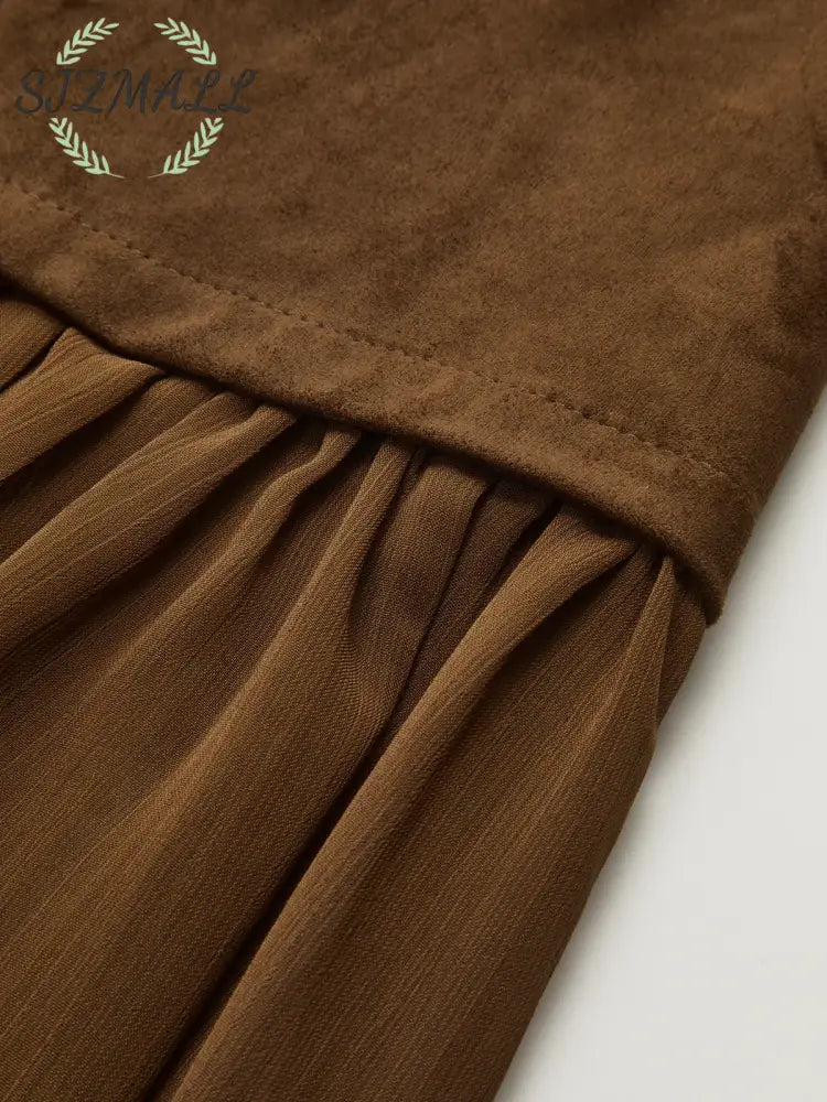 Semi-Sheer Mesh Panel Suede Effect Maxi Skirt