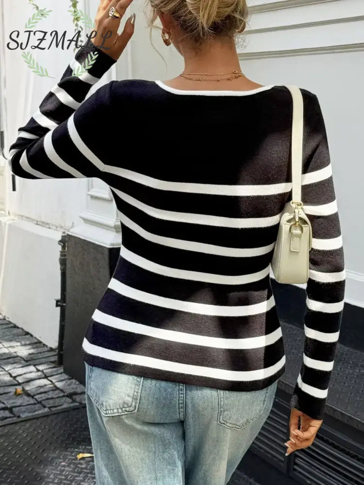 Striped Button-Up Knit Cardigan