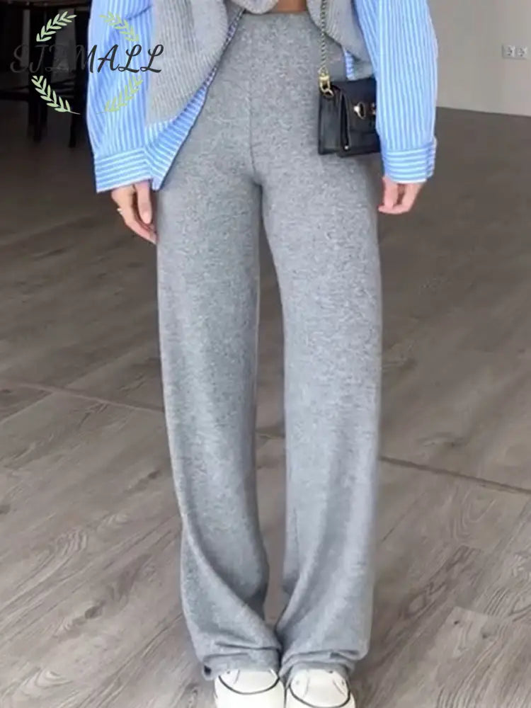 Striped shirt knitted fake two-piece set - Grey(Pants) / S