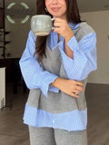 Striped shirt knitted fake two-piece set - Grey(Knitted top) / S
