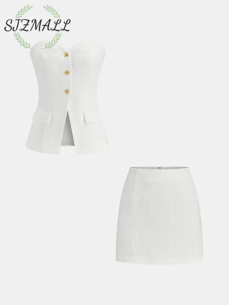 Tweed Strapless Top and Mini Skirt Set