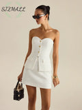 Tweed Strapless Top and Mini Skirt Set - Off-White / XS