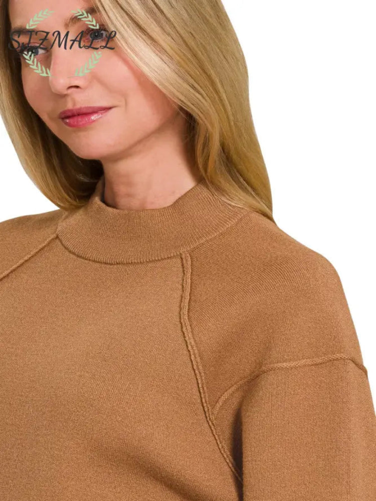 Viscose Mock Neck Exposed Seam Sweater