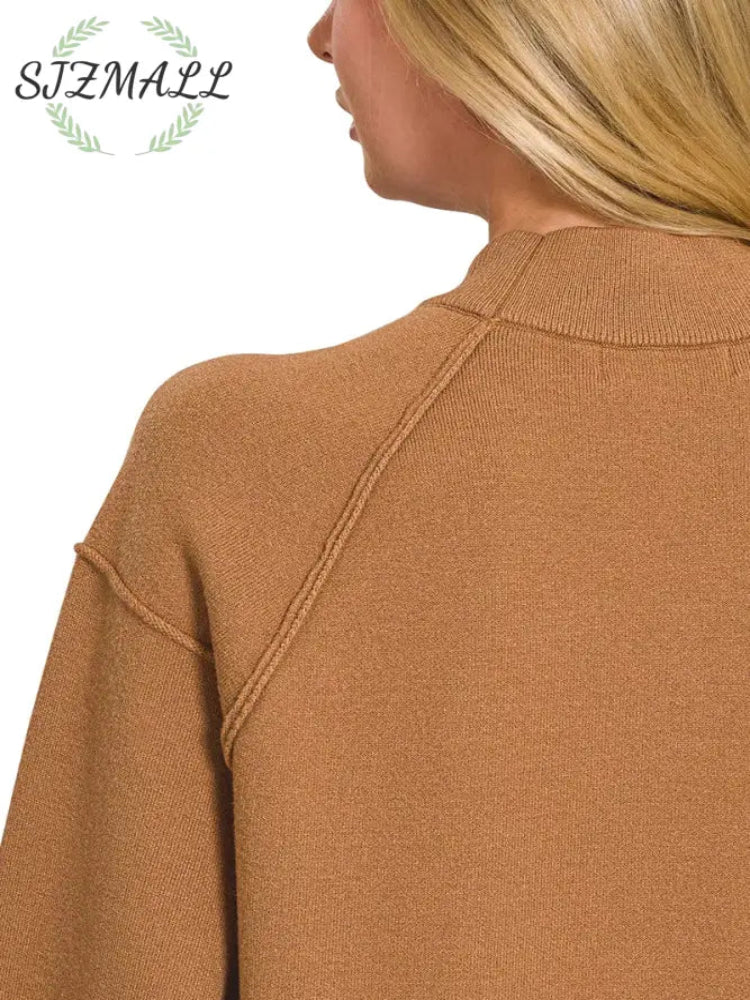 Viscose Mock Neck Exposed Seam Sweater